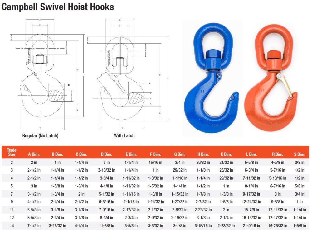 Campbell ALLOY SWVL HOIST HKwith LTCH#1111T - Flockneti