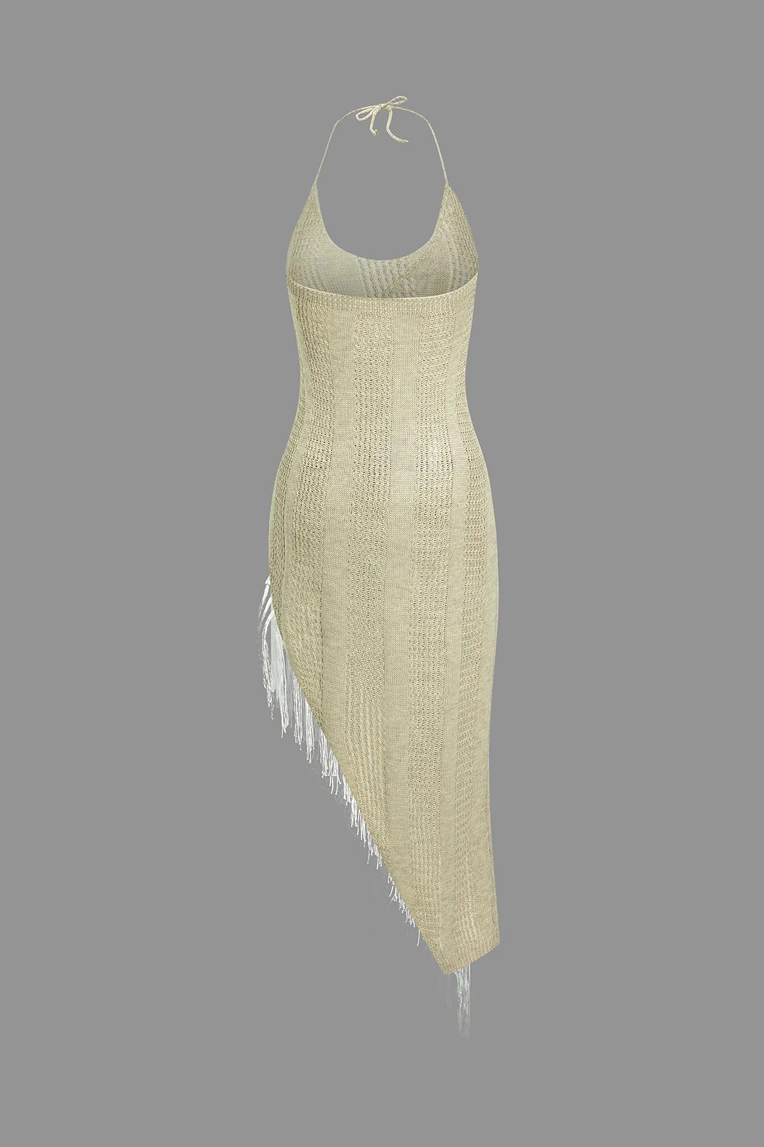 Halter Neck Fringe Backless Asymmetrical Sleeveless Maxi Dress - Flockneti