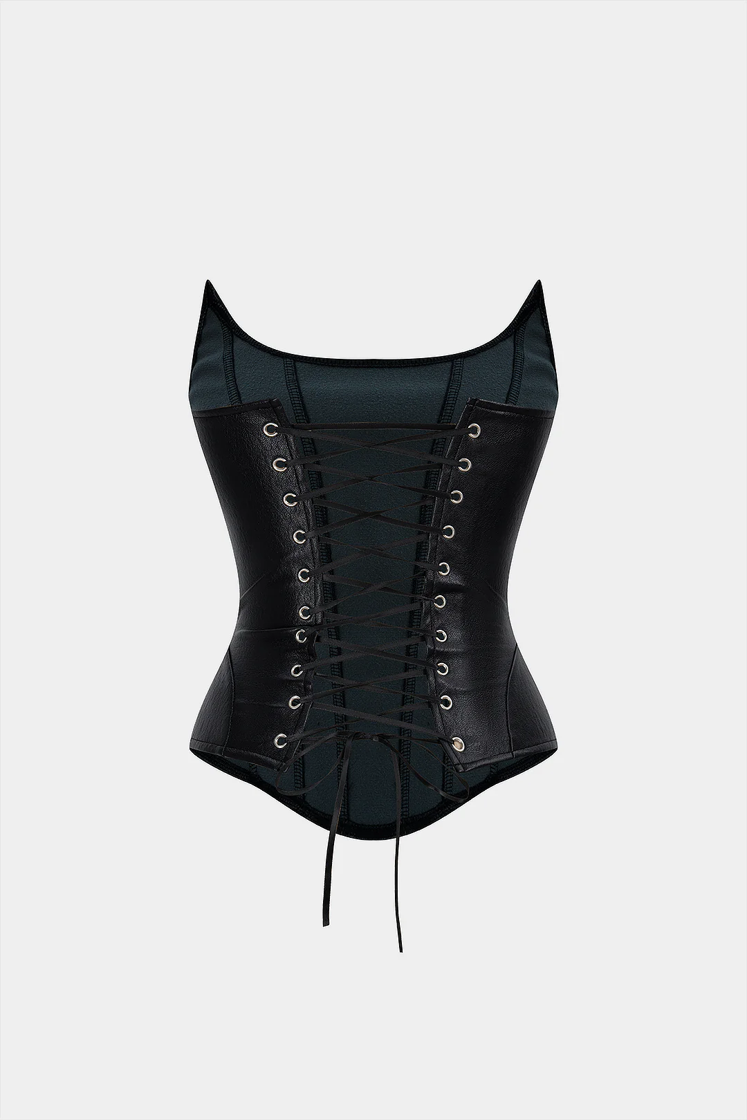 Faux Leather Tie-Back Corset Strapless Tube Top - Flockneti