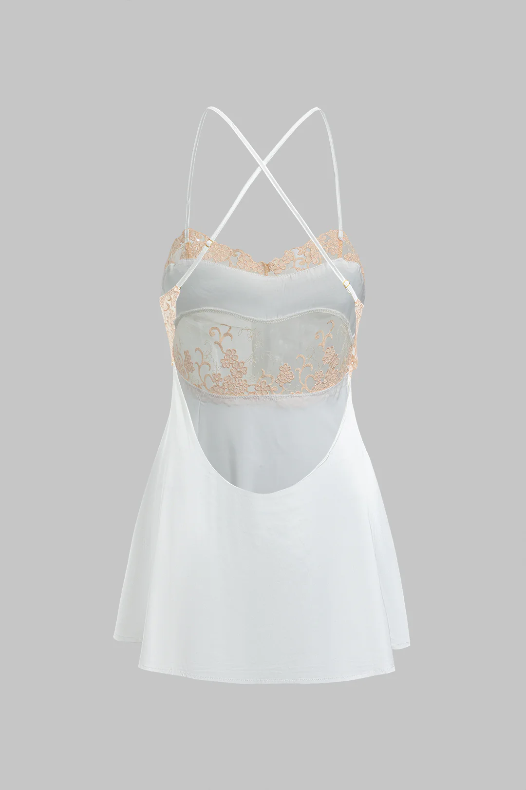 Embroidery Print Crossed Backless Night Dress - Flockneti