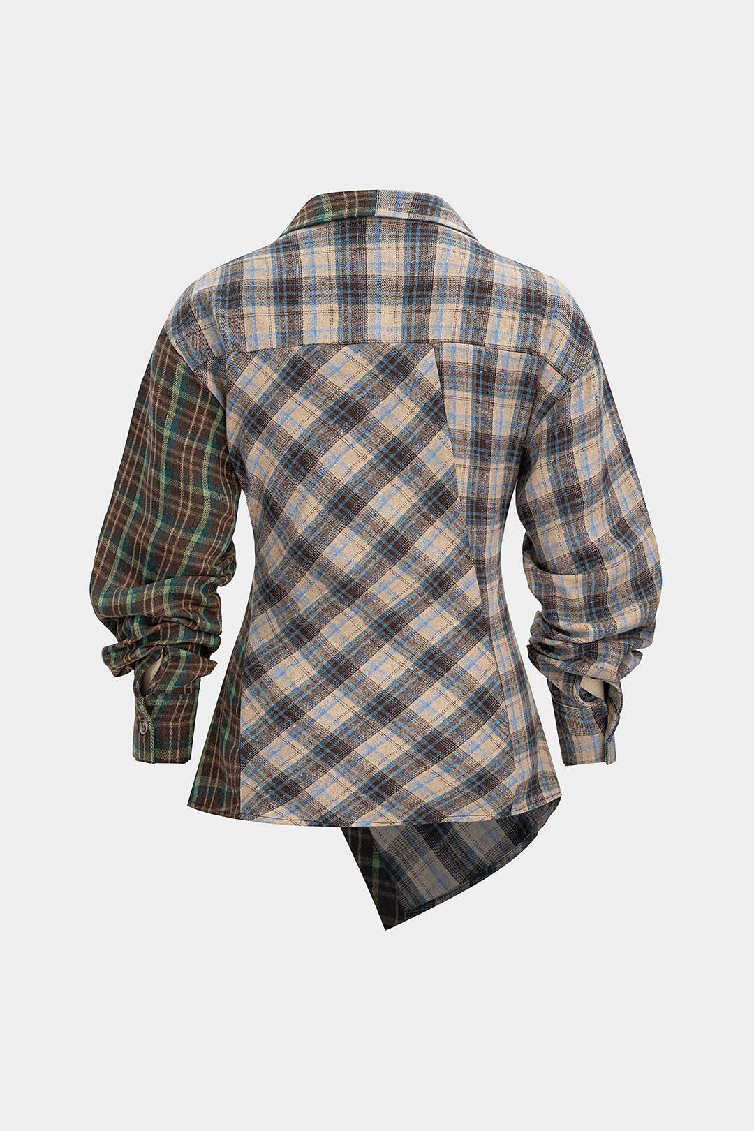 Plaid Print Asymmetrical Button Long-Sleeve Shirt - Flockneti