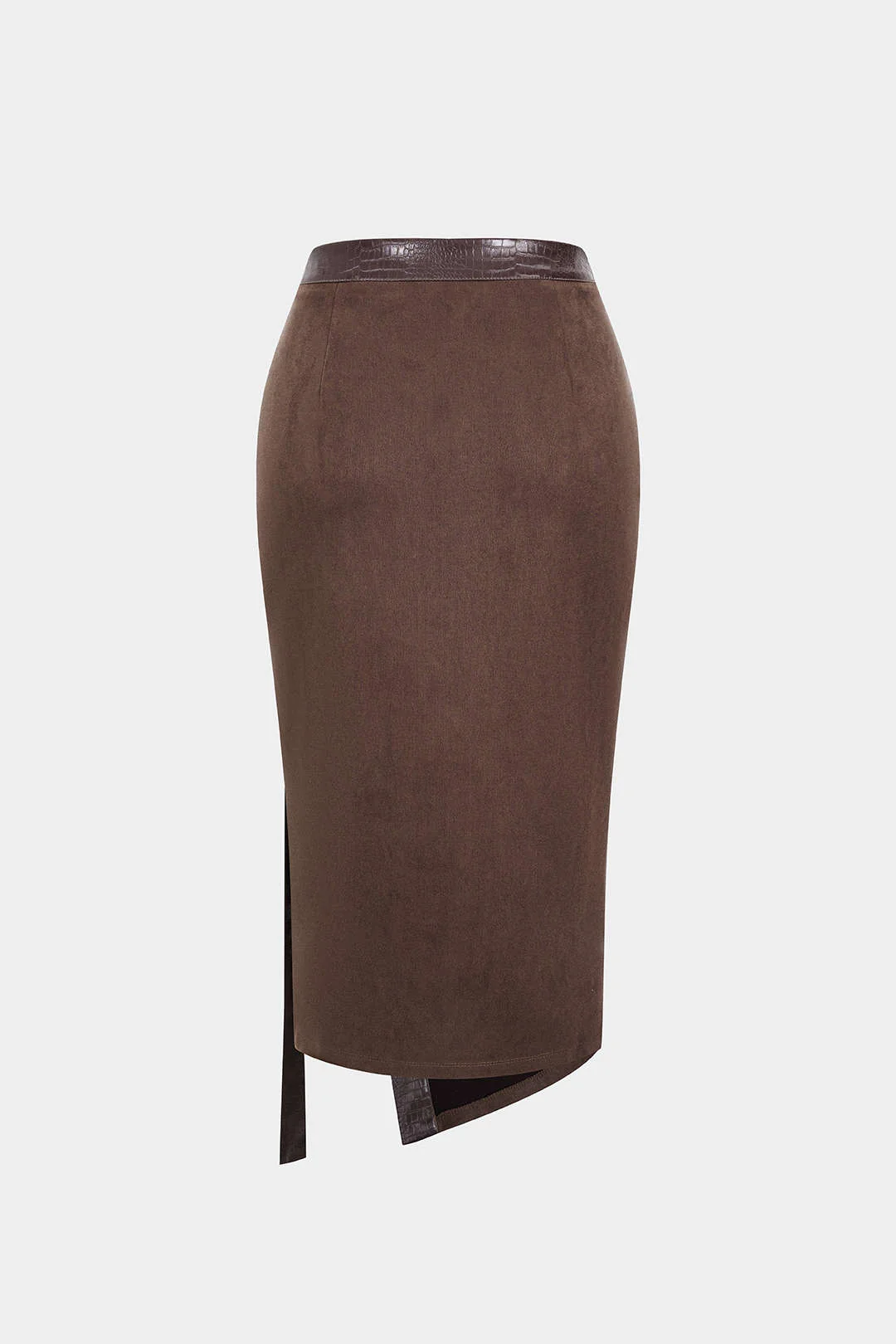 Faux Leather Patchwork Asymmetrical Skirt - Flockneti