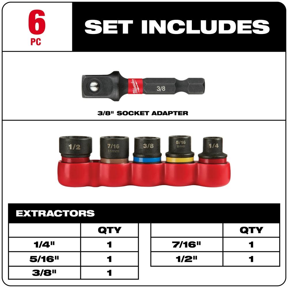 Milwaukee 6-Piece SHOCKWAVE Impact Extractor Set - Flockneti