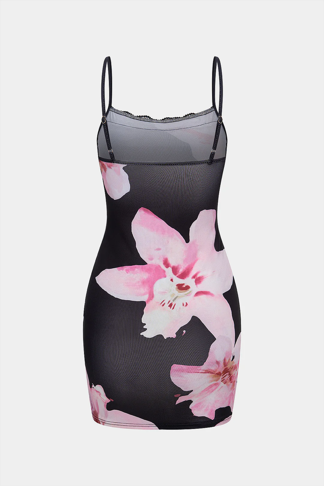 Floral Print Lace Trim Slip Sleeveless Mini Dress - Flockneti