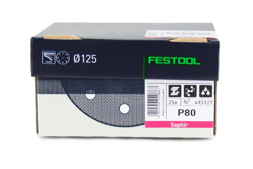 Festool Saphir 125 Round 80 Grit Sanding Abrasives – Pack Of 25 - Flockneti