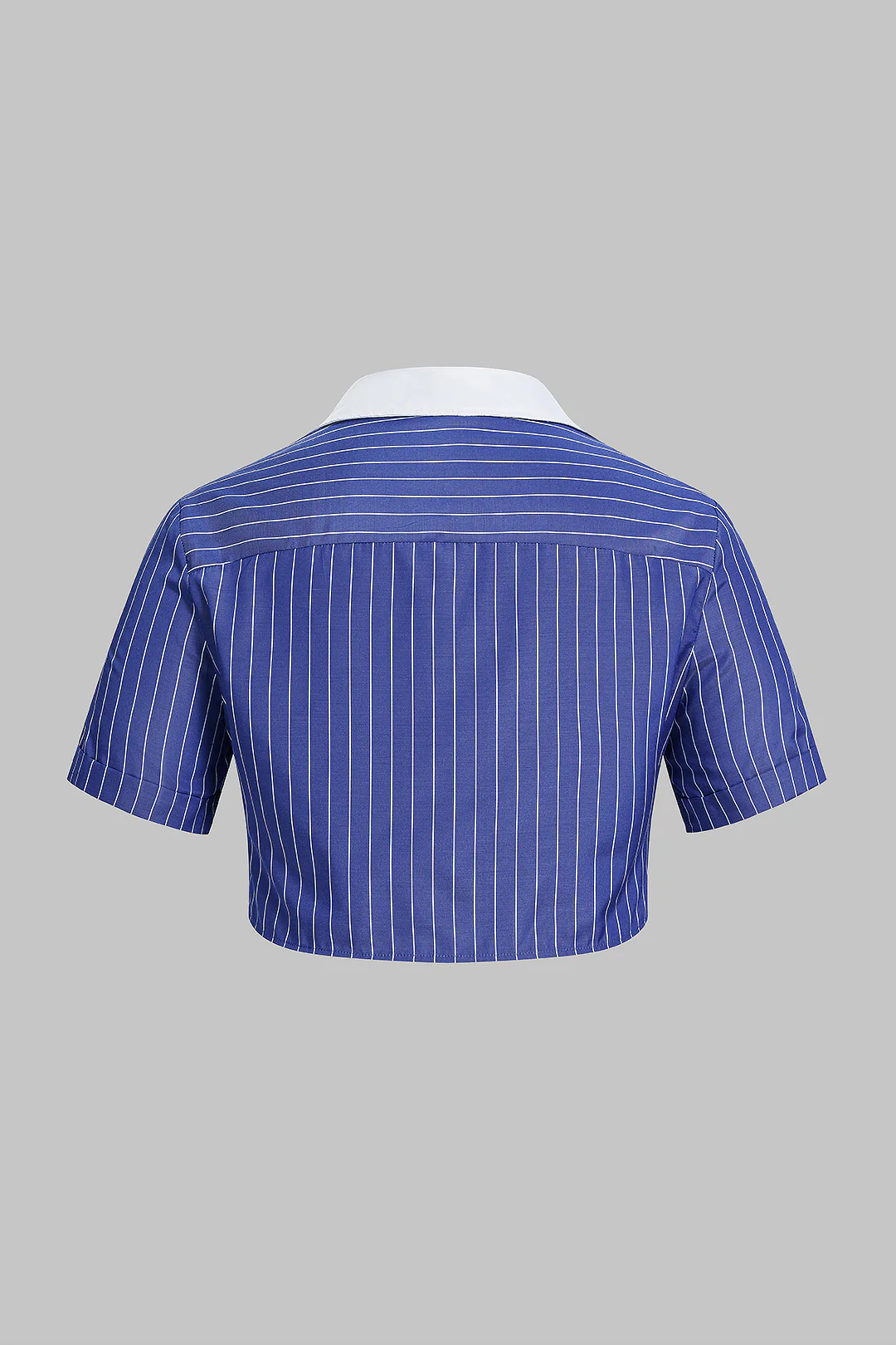 Plus Size Striped Lapel Short Sleeves Cropped Shirt - Flockneti