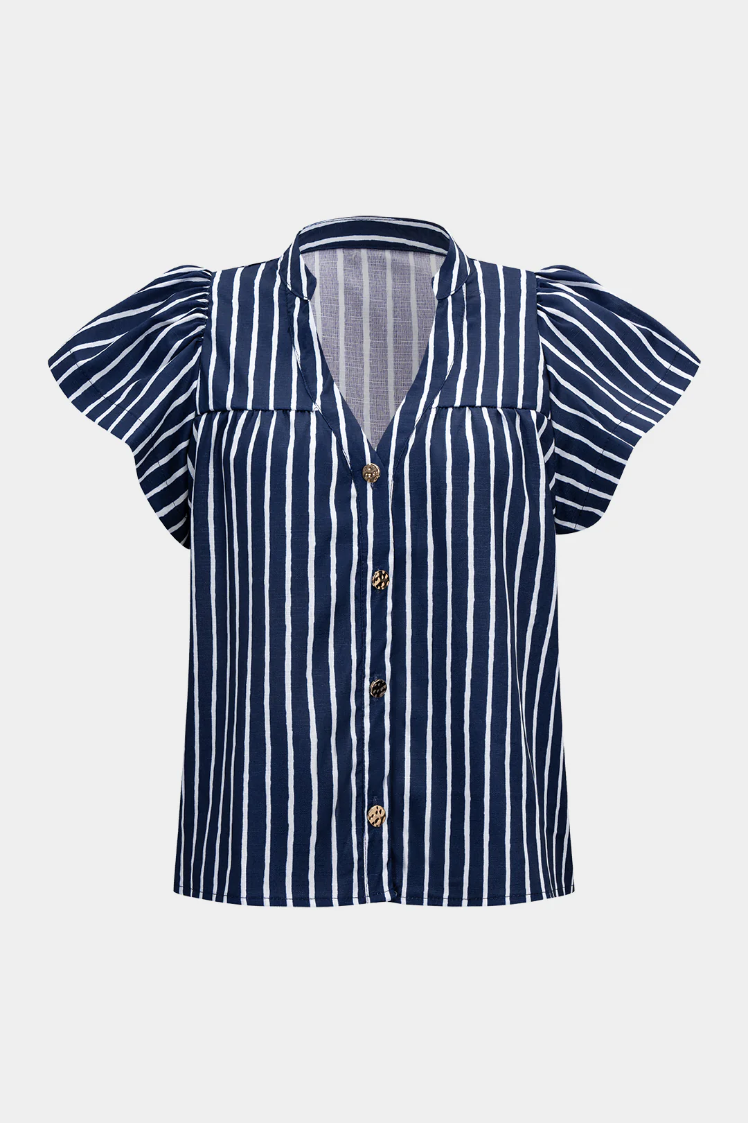 Stripes Print V-Neck Flutter Sleeve Shirt - Flockneti
