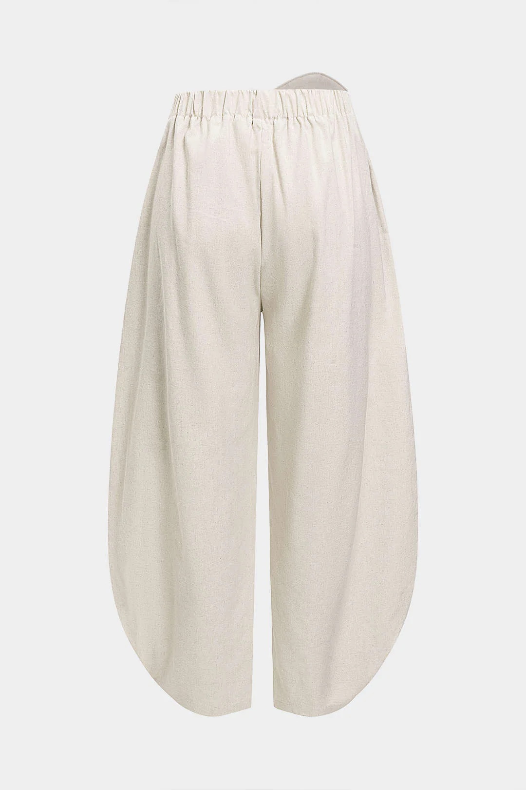 Linen Button Asymmetrical Ruched Barrel Trousers - Flockneti