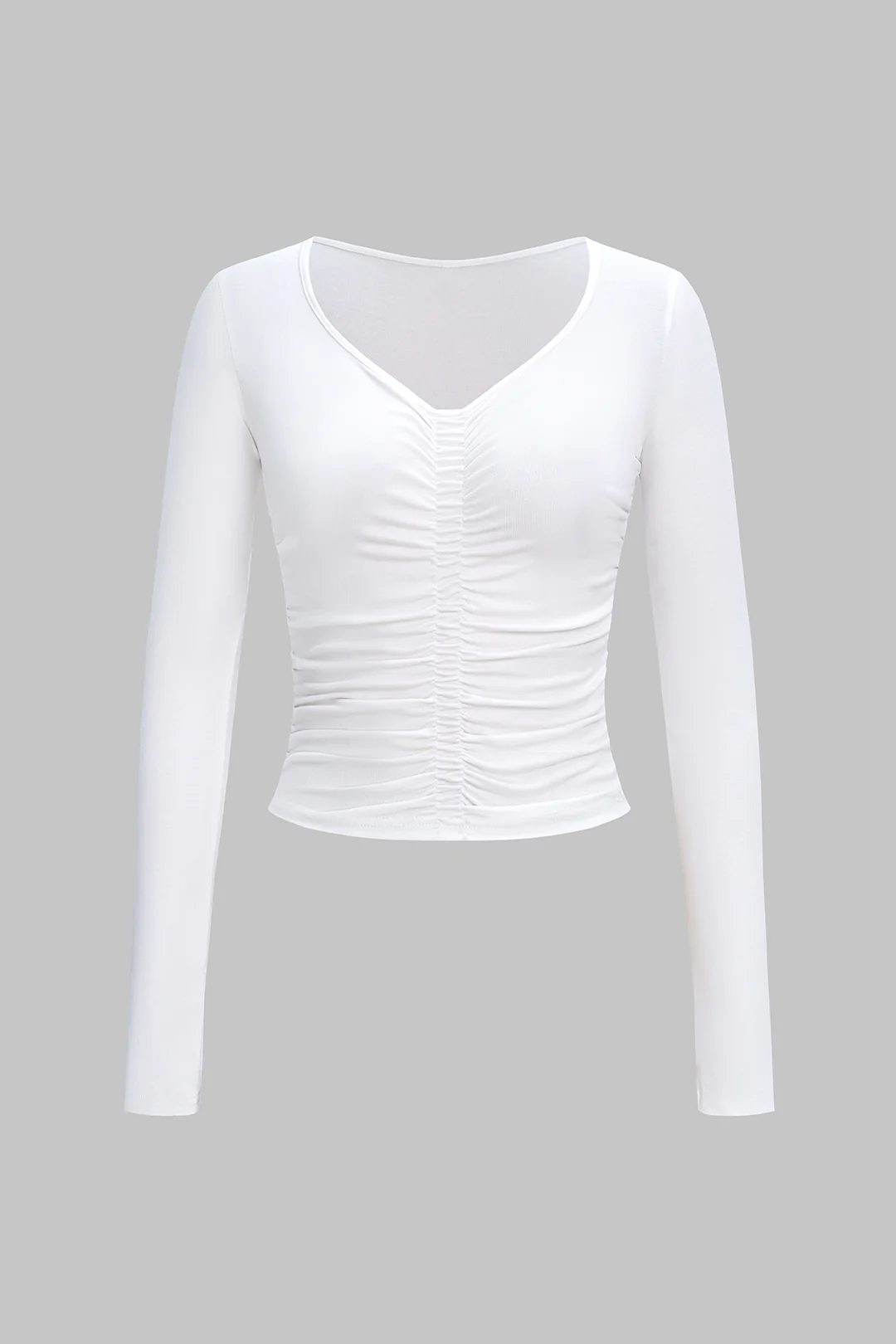 V-Neck Ruched Long-Sleeve Top - Flockneti