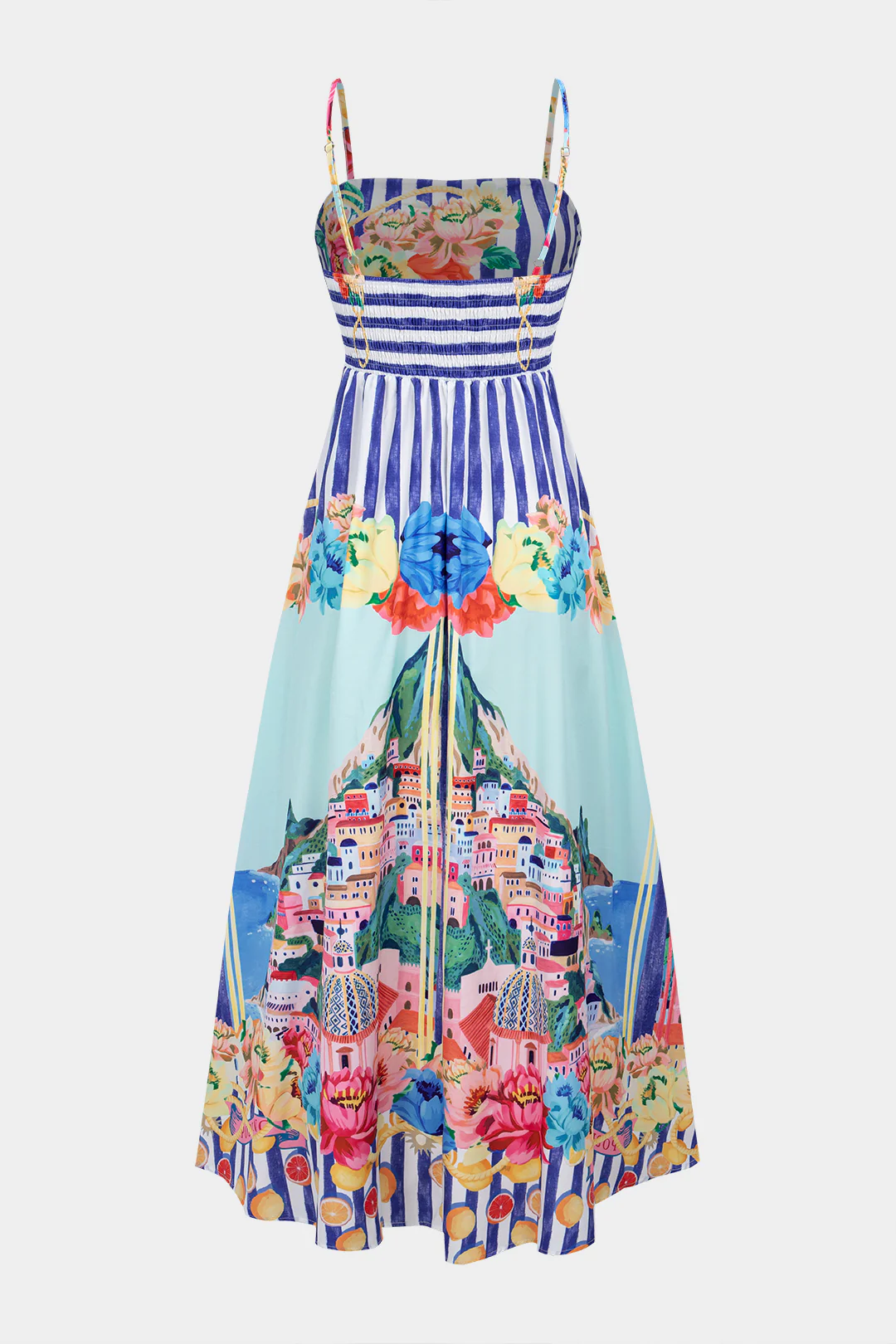 Floral Stripes Print Sleeveless Maxi Dress - Flockneti