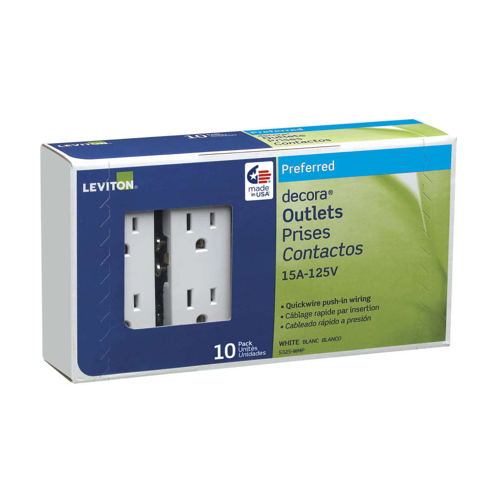 Leviton Decora 15A 125V White Grounded Duplex Outlet Receptacle 10pk - Flockneti