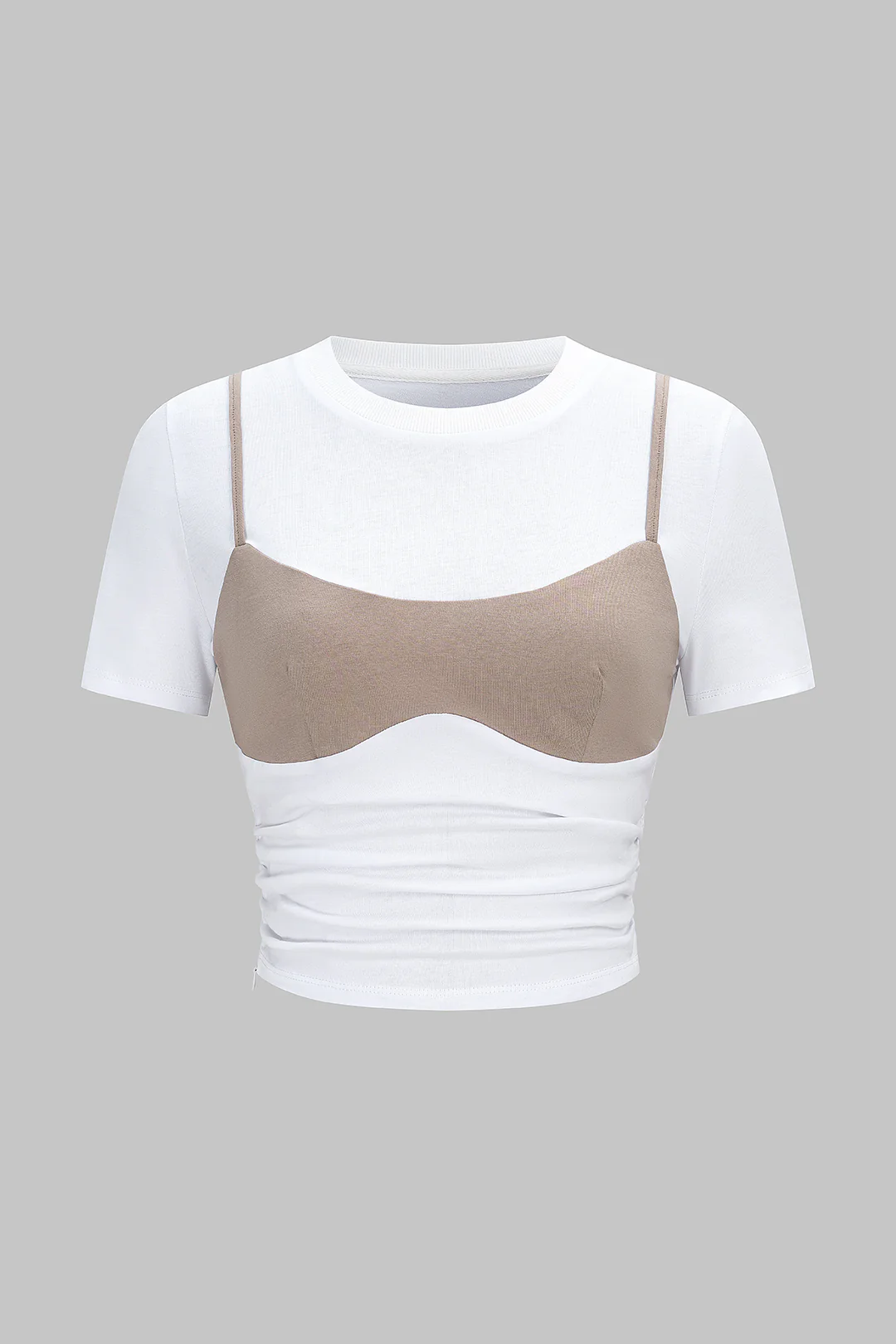 Patchwork Ruched Short Sleeve T-Shirt - Flockneti