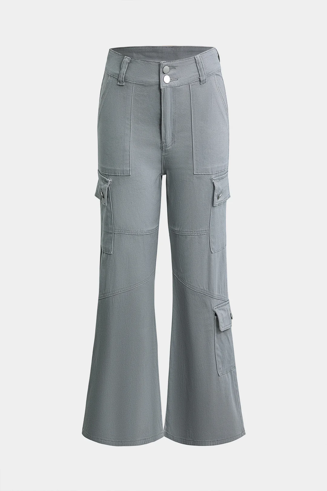 Denim Multi-Pocket High-Waist Flared Pants - Flockneti