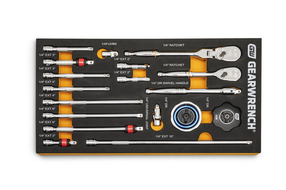 GEARWRENCH Ratchet & Drive Tool Set 1/4″ 90T with EVA Foam Tray 18pc - Flockneti