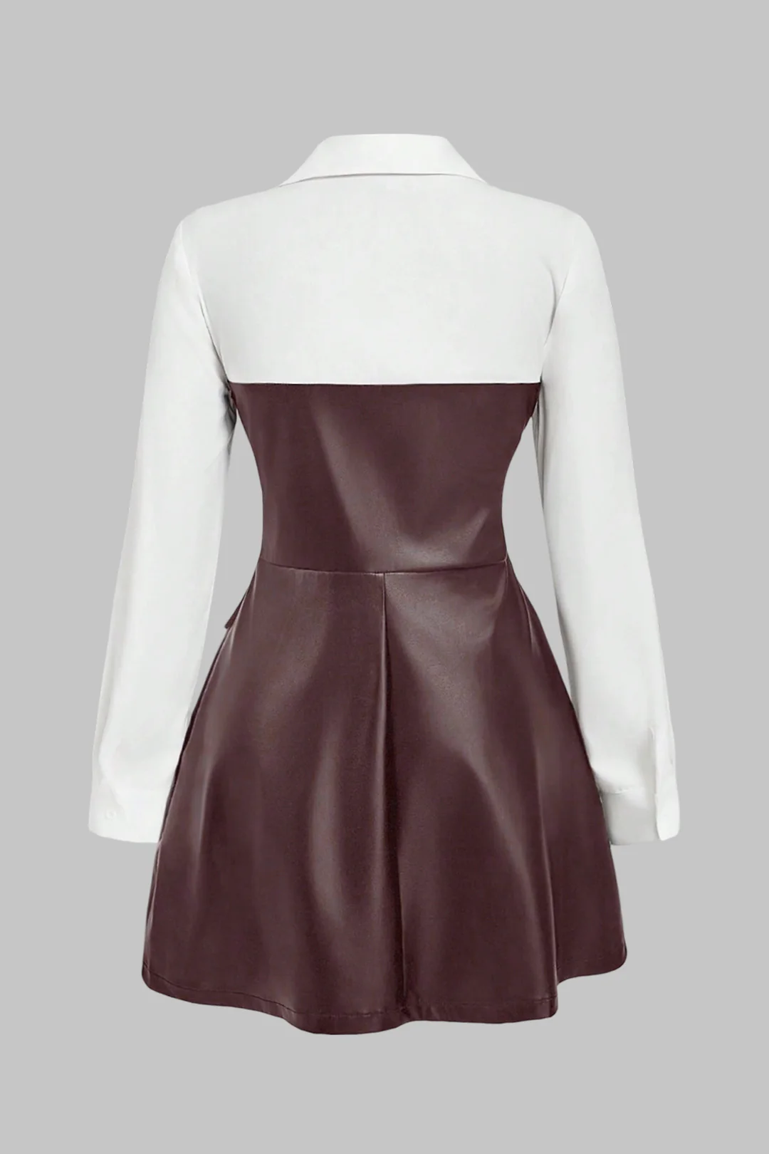 Faux Leather Patchwork Asymmetrical Ruched Long Sleeve Mini Dress - Flockneti