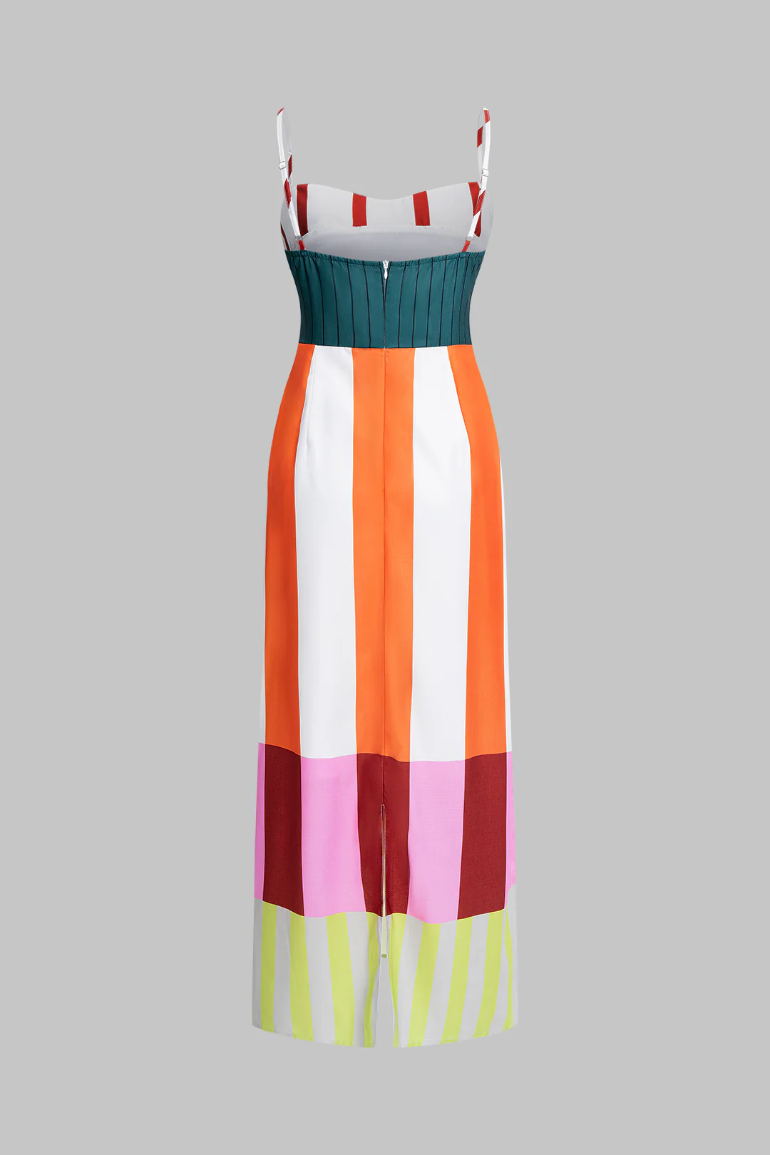 Color Block Stripes Print Zipper Slip Sleeveless Maxi Dress - Flockneti