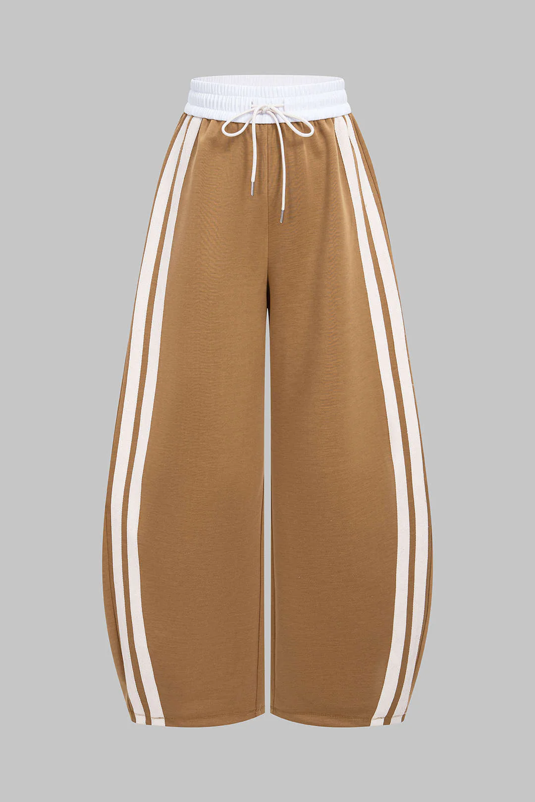 Contrast Side Stripes Drawstring Shirred Waistband Pants - Flockneti