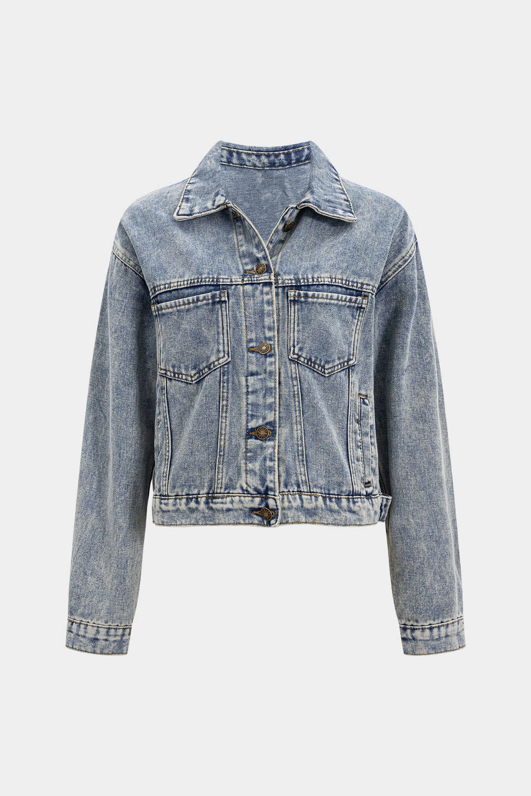 Denim Washed Button Pocket Outerwear - Flockneti