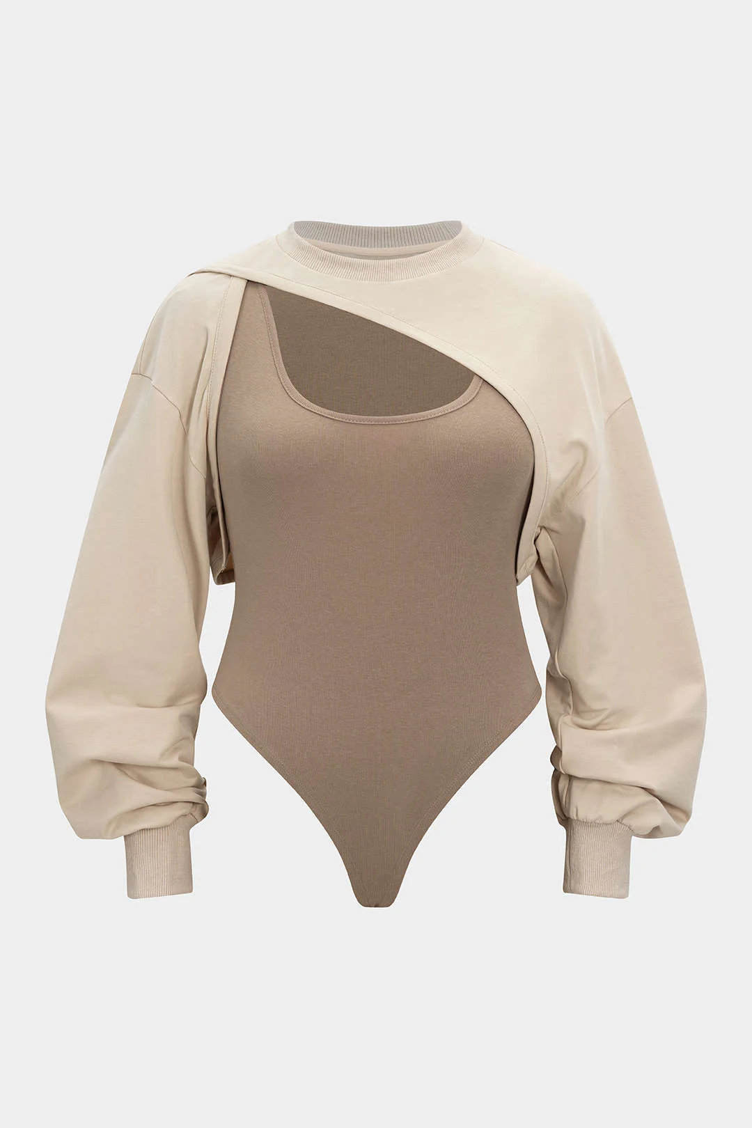 Plus Size Asymmetrical Cut Out Long Sleeve Bodysuit - Flockneti