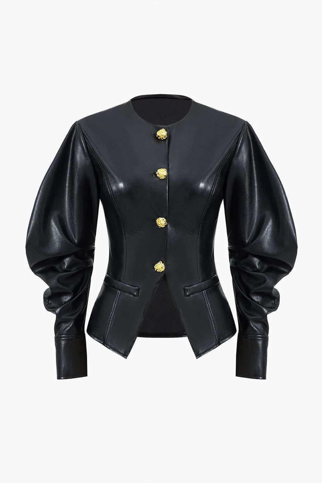 Faux Leather Metallic Button Jacket - Flockneti