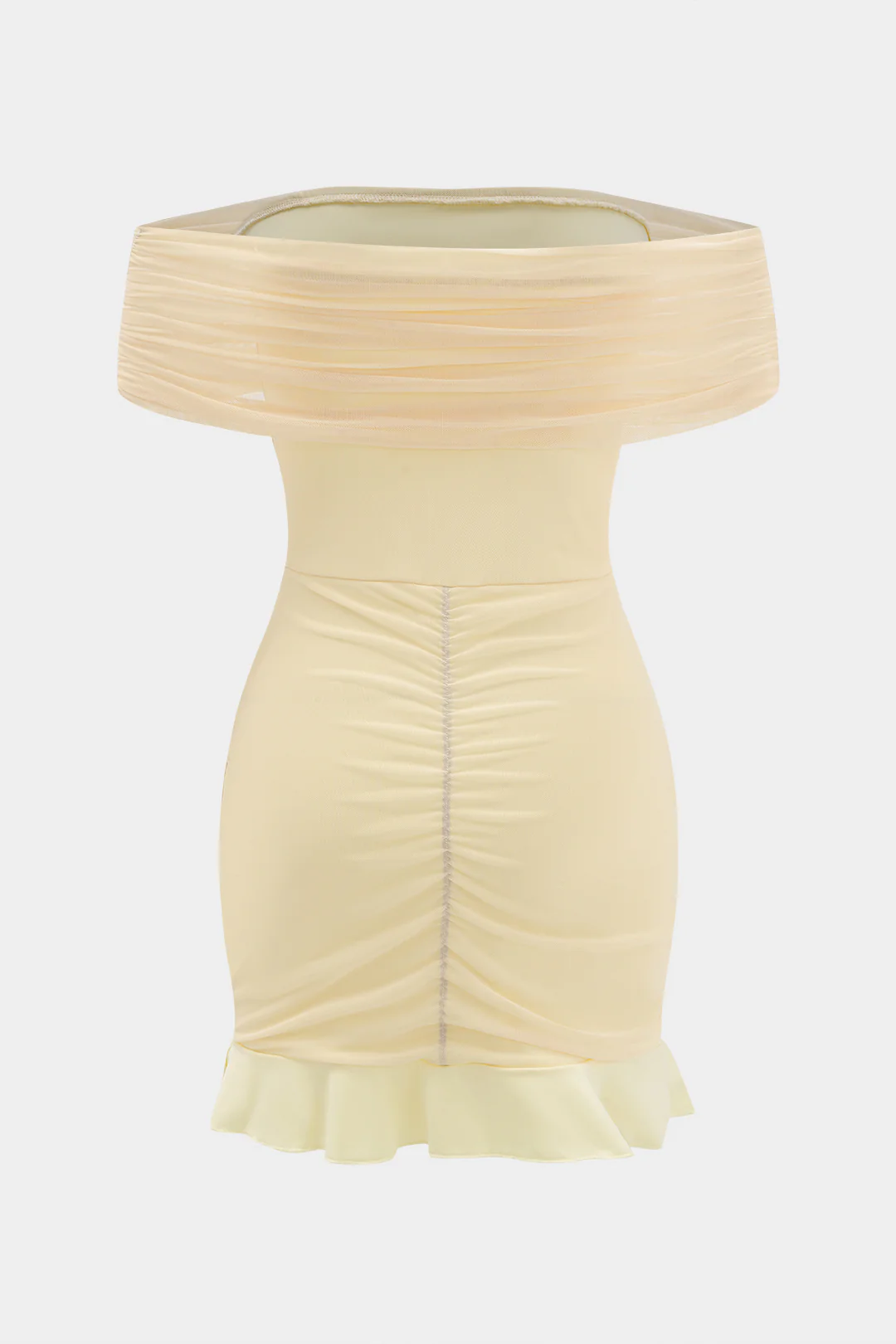 Mesh Off Shoulder Ruffle Hem Ruched Sleeveless Midi Dress - Flockneti