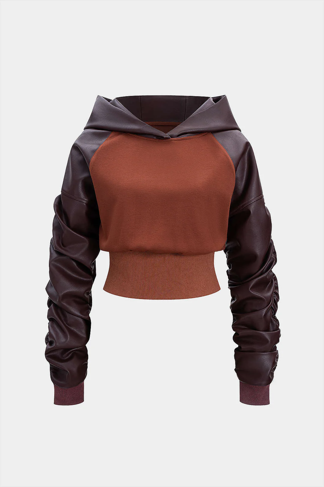 Faux Leather Patchwork Hoodie - Flockneti