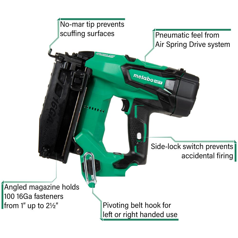 Metabo HPT 2 1/2″ 16 Gauge Straight 18V Finish Nailer Bare Tool - Flockneti