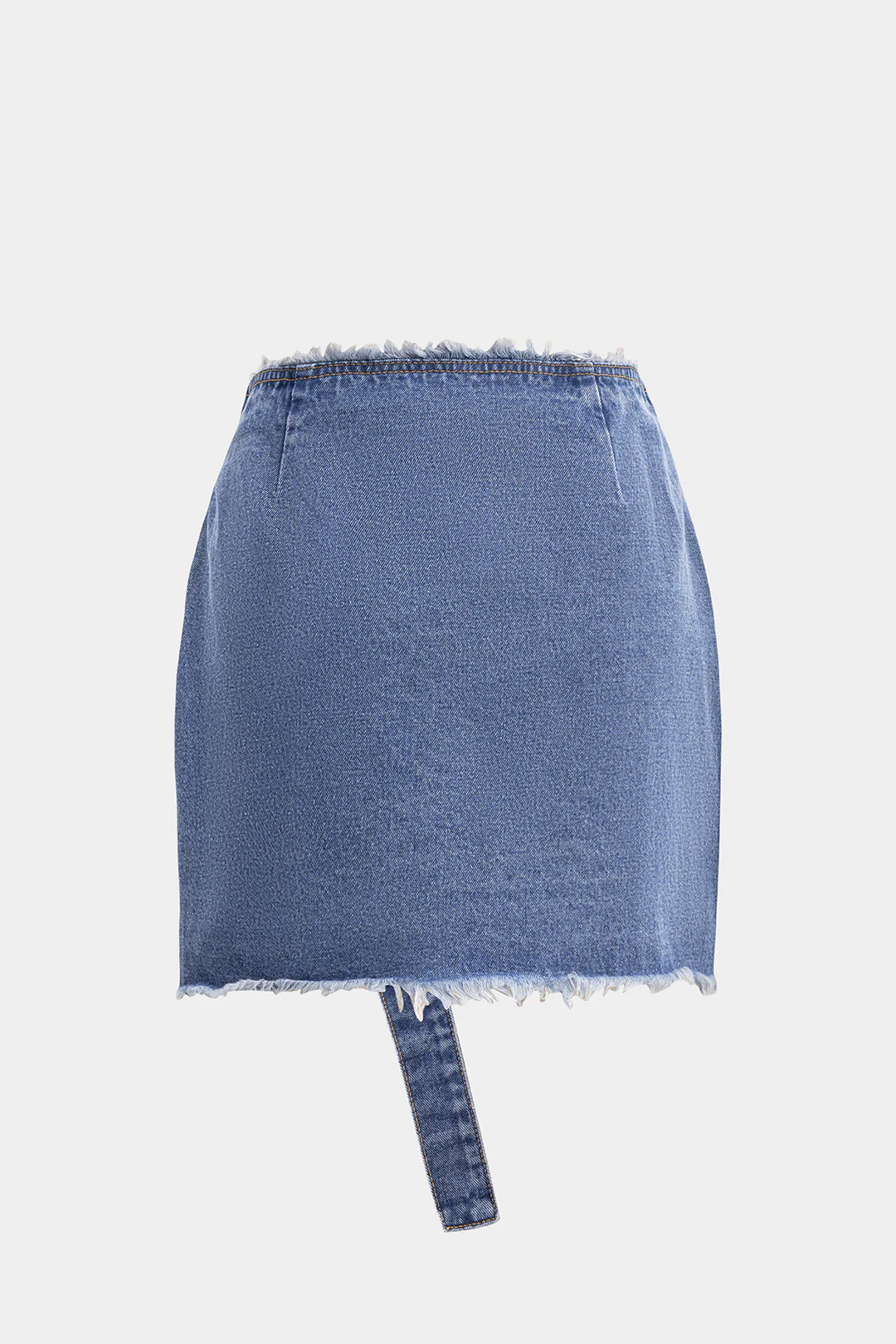 Denim Asymmetrical Pocket Frayed Skirt - Flockneti