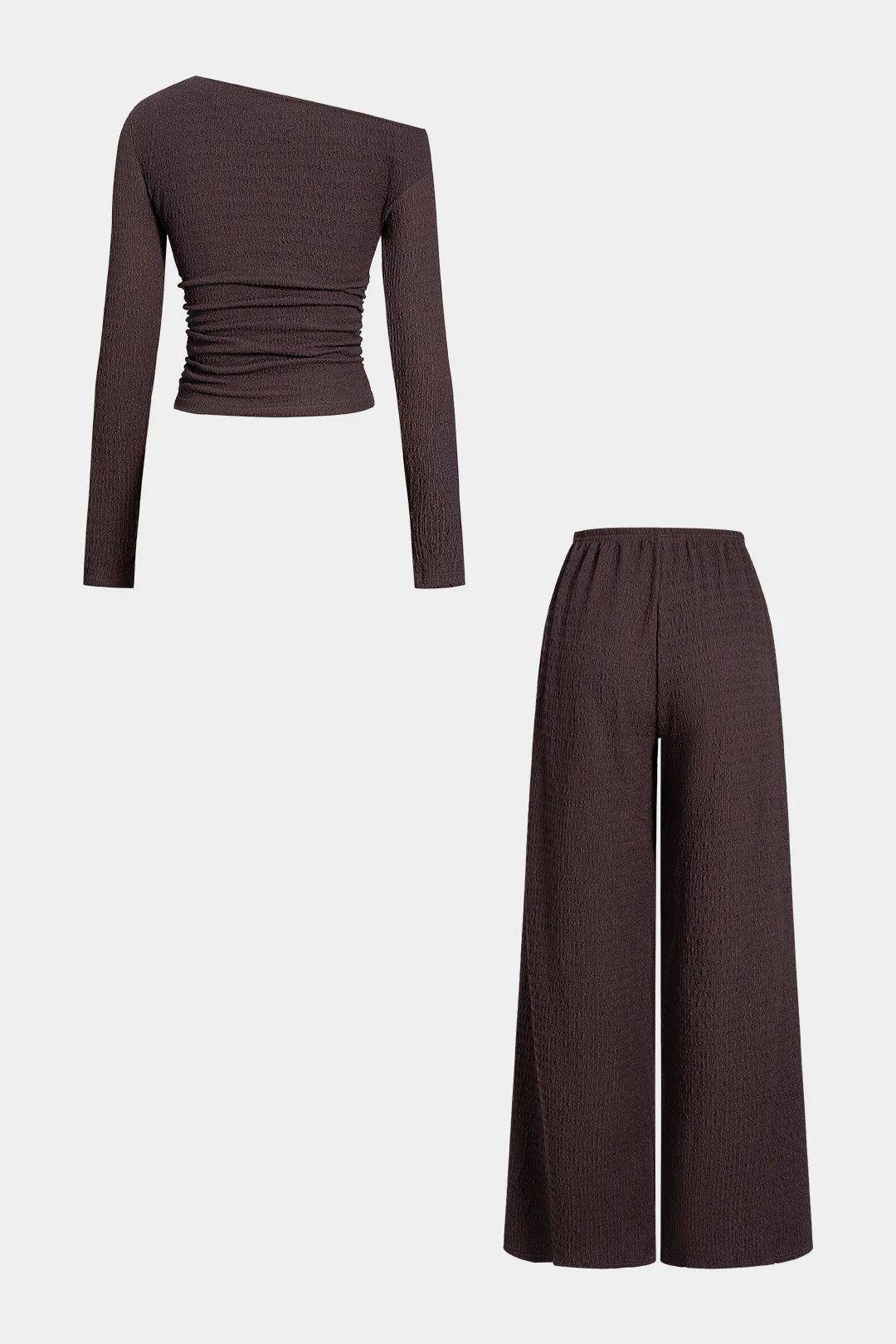 Asymmetrical Neck Long-Sleeve Top And Pants Set - Flockneti