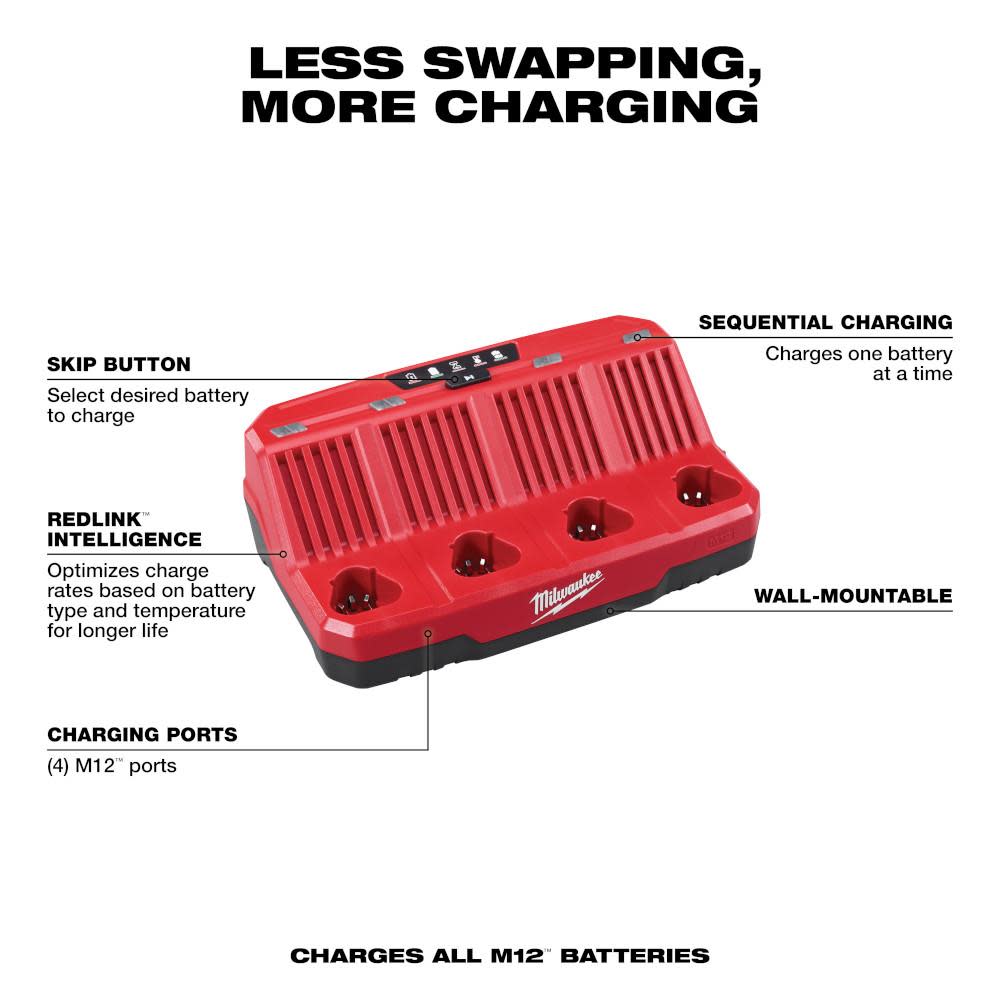 Milwaukee M12 4-Bay Sequential Charger - Flockneti