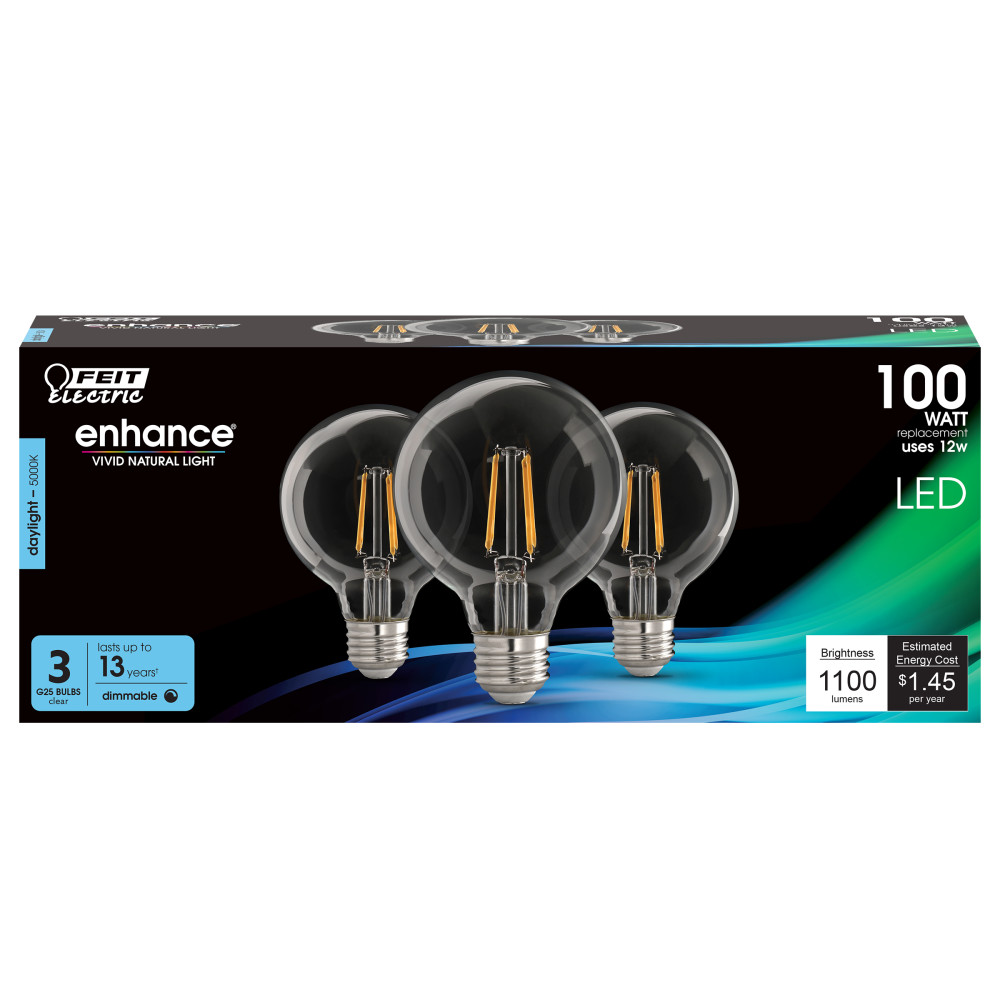 Feit Electric 100W G25 5000K Filament LED Bulb 3pk - Flockneti