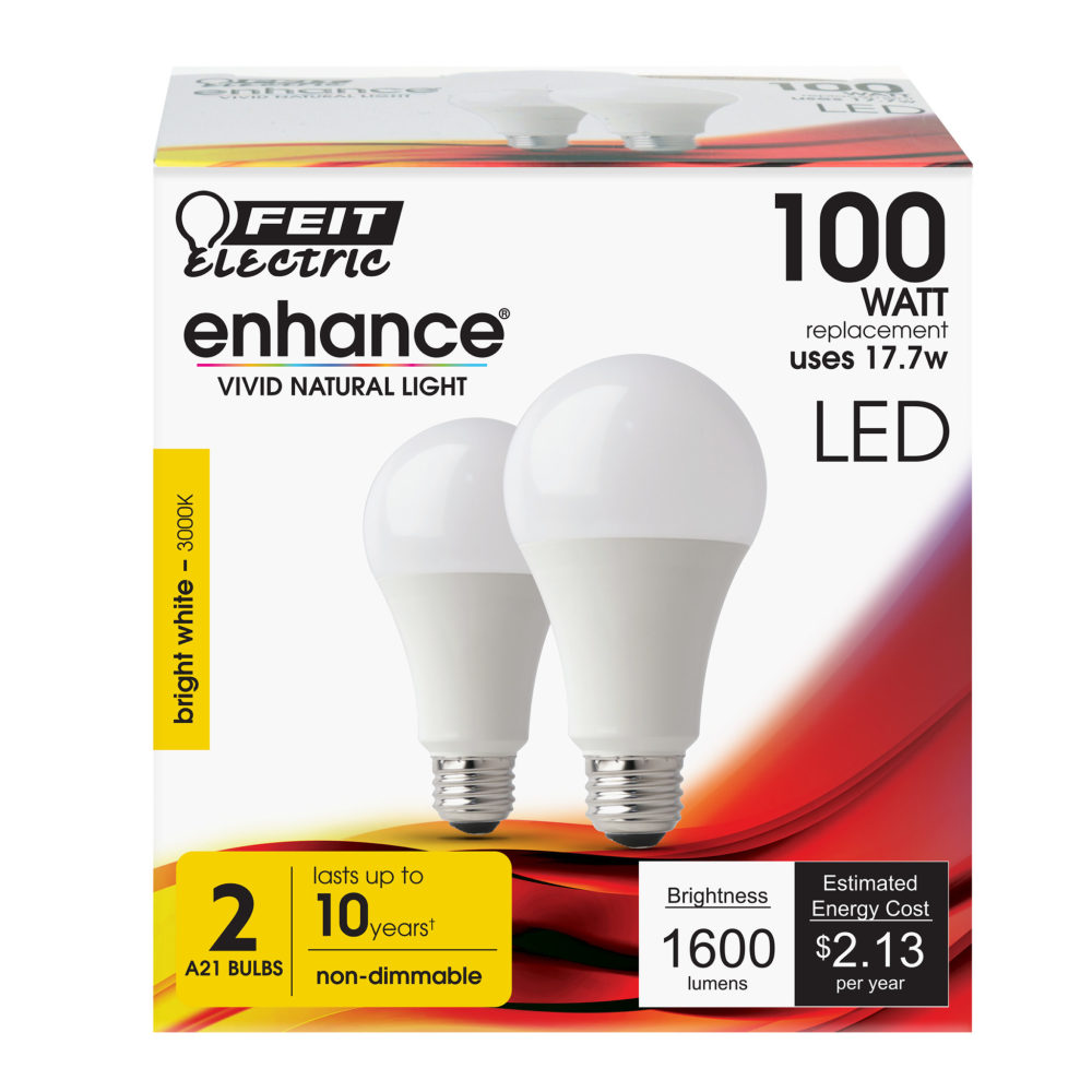 Feit Electric 100W A21 3000K Non-Dimmable LED Bulb 2pk - Flockneti