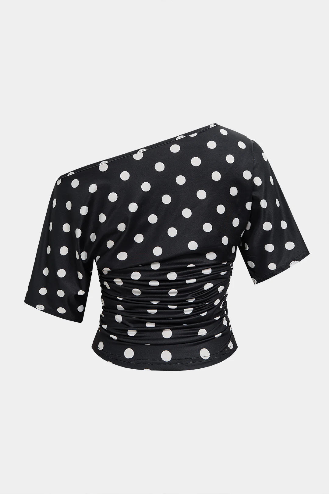 Polka Dots Print One Shoulder Short Sleeve T-Shirt - Flockneti