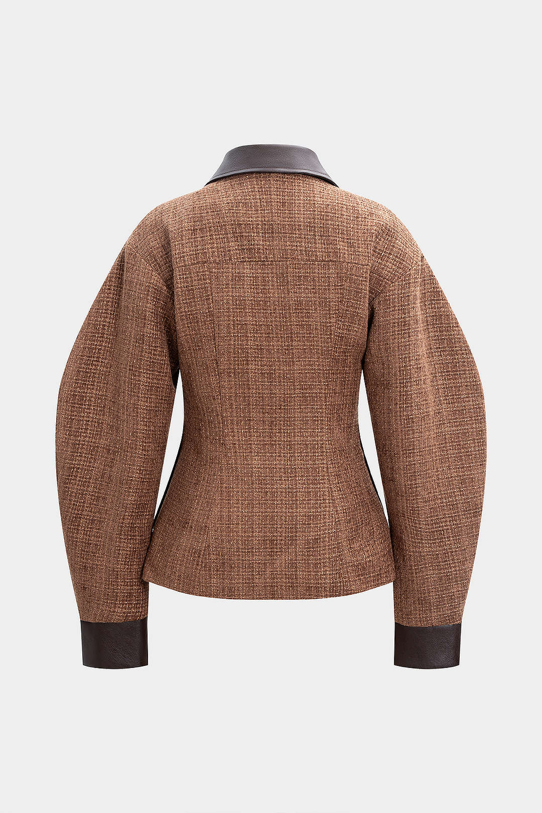Faux Leather Patchwork Gigot Sleeve Jacket - Flockneti