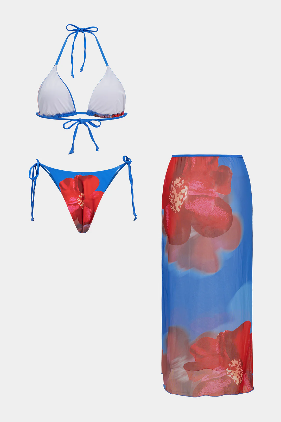 Floral Print Tie-Up Backless Bikini Set - Flockneti