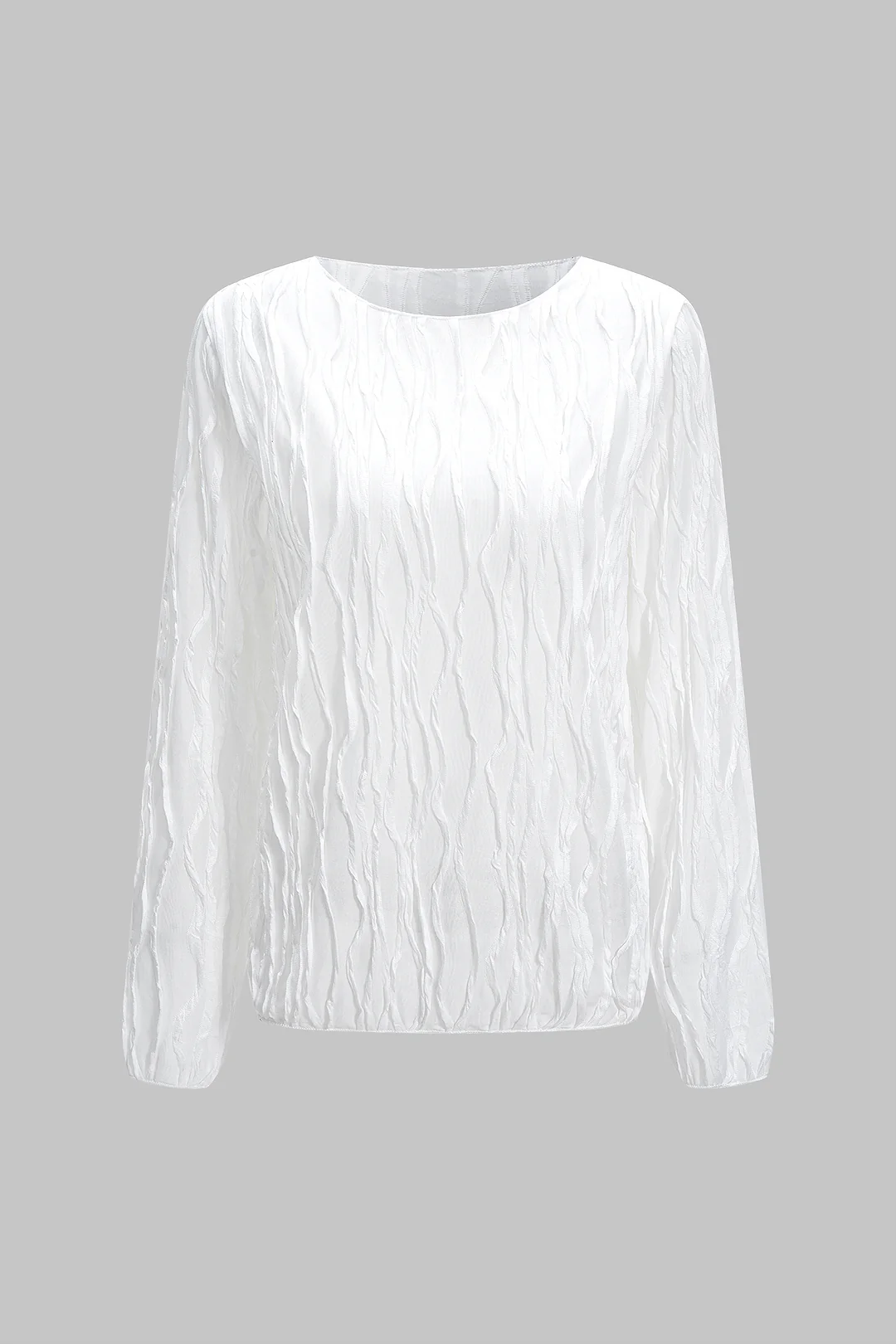 Textured Round Neck Long Sleeve T-Shirt - Flockneti
