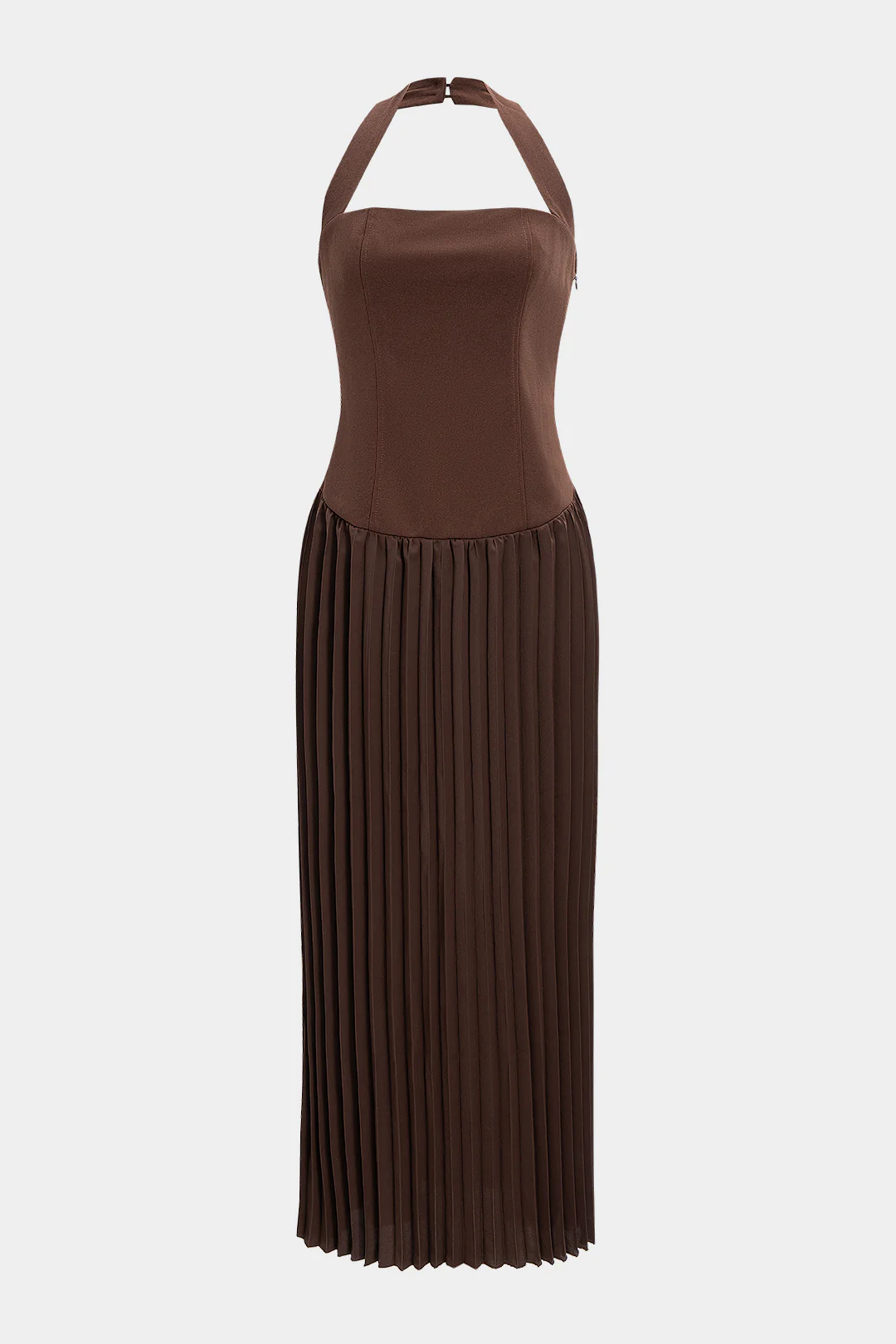 Halter Neck Pleated Sleeveless Maxi Dress - Flockneti