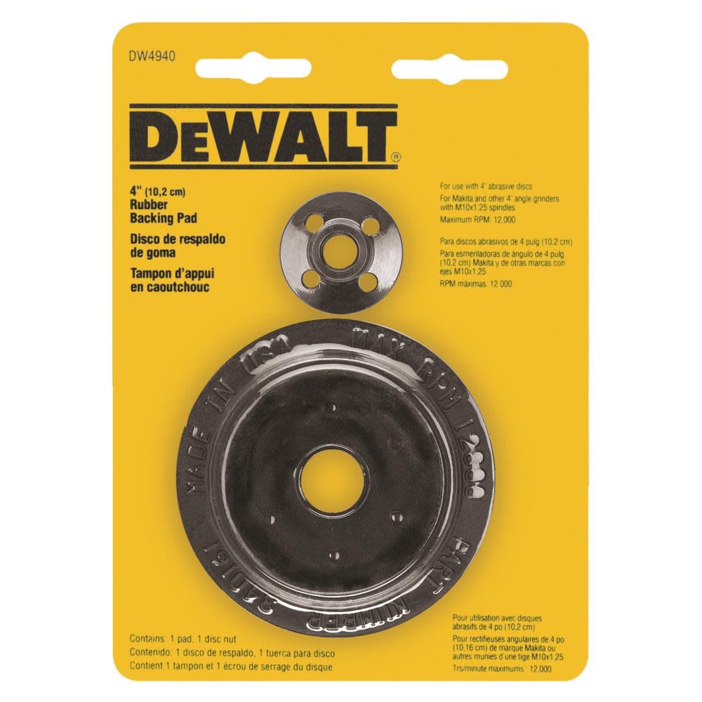 DEWALT 4 In. Rubber Backing Pad with M10x1.25 Locking Nut - Flockneti