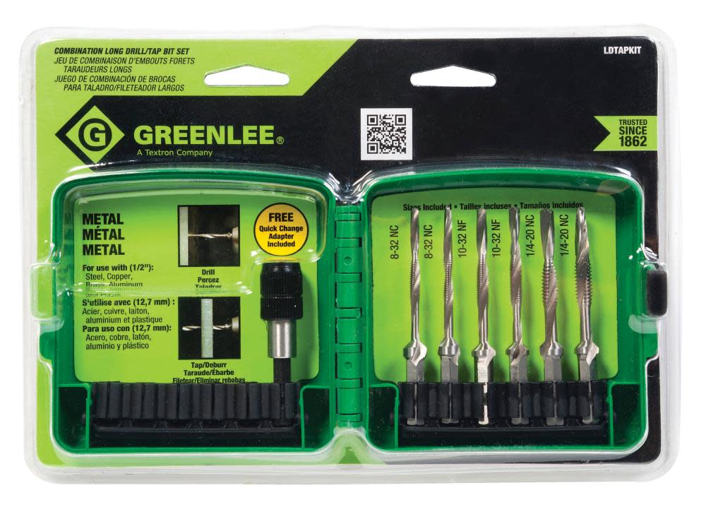 Greenlee 6 Piece Extended DTAP Kit Long Drill/Tap - Flockneti