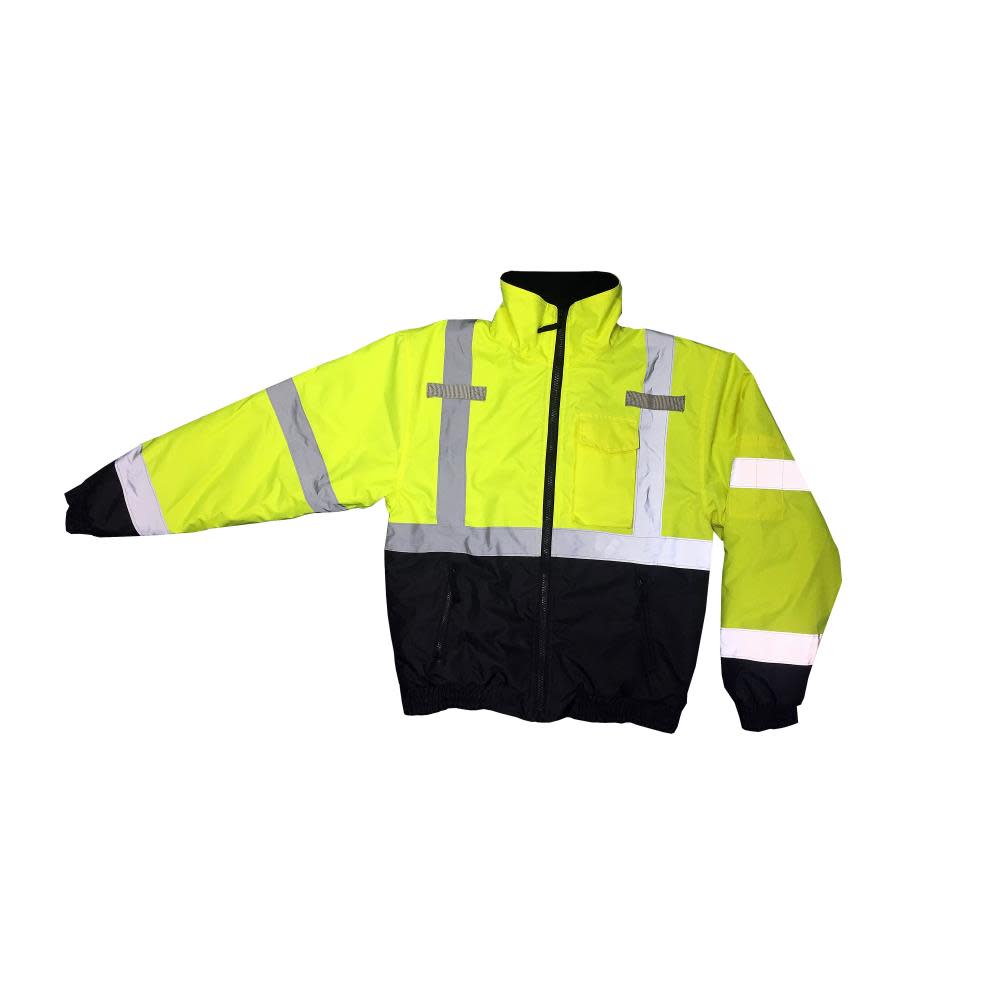 Radians Class 3 Bomber Jacket Hi Viz Weather Proof QuiltedGreen/Black 4X - Flockneti