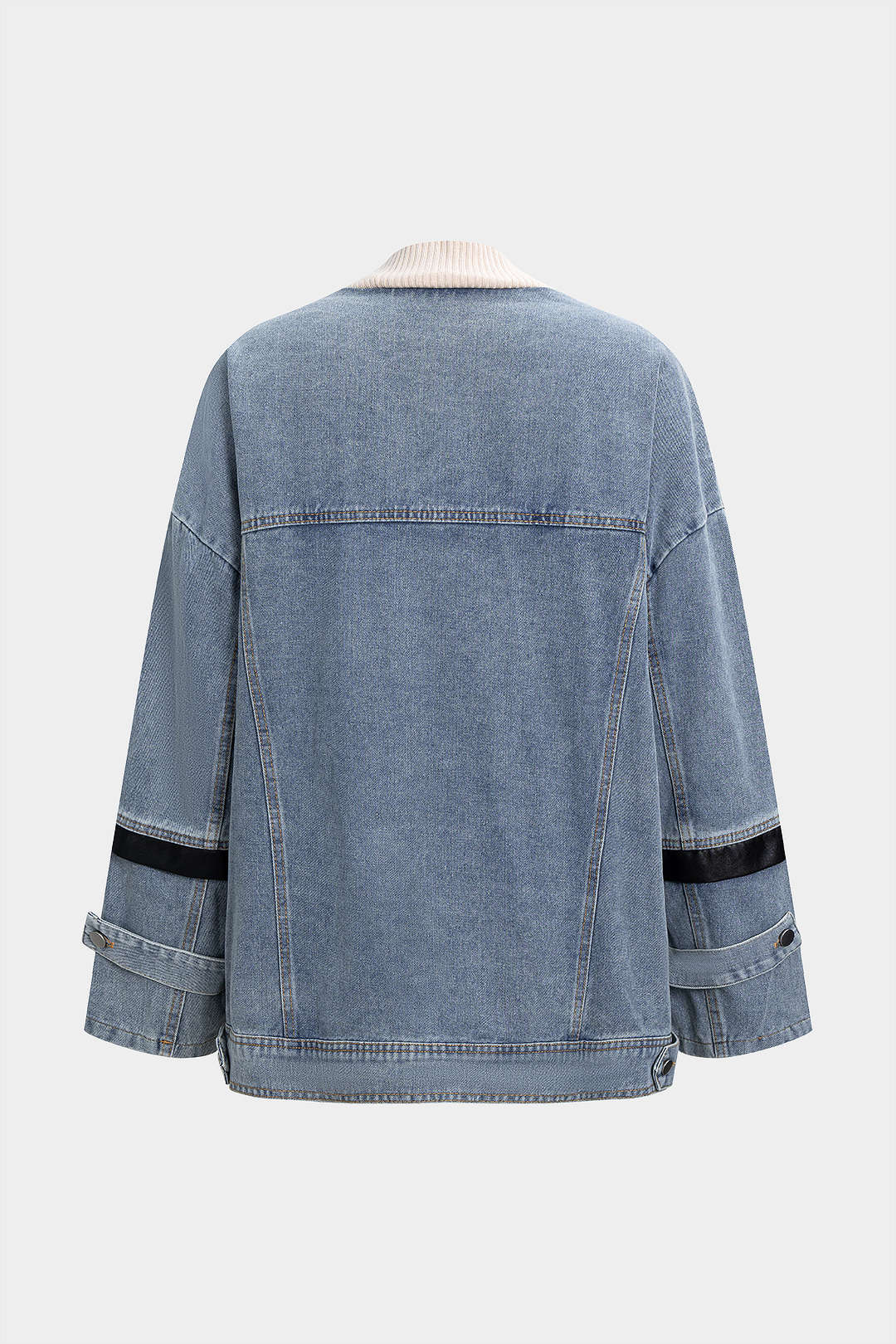 Denim Faux Leather Patchwork Outerwear - Flockneti