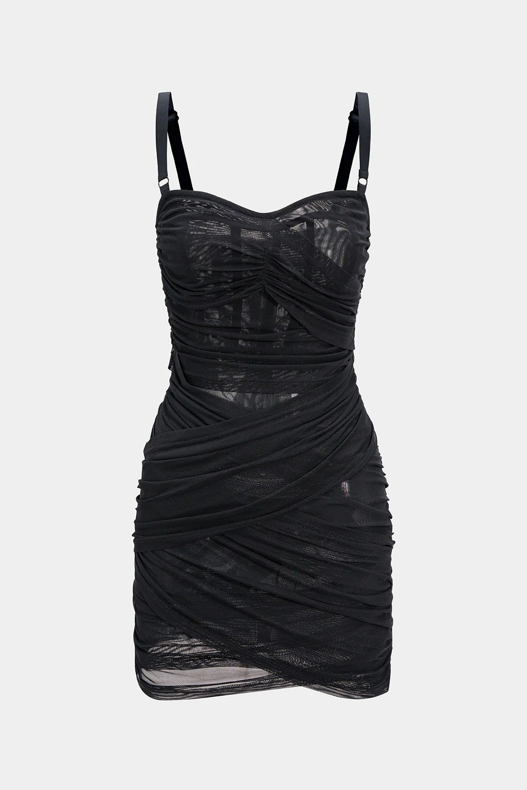Asymmetrical Ruched Mesh Sleeveless Mini Dress - Flockneti