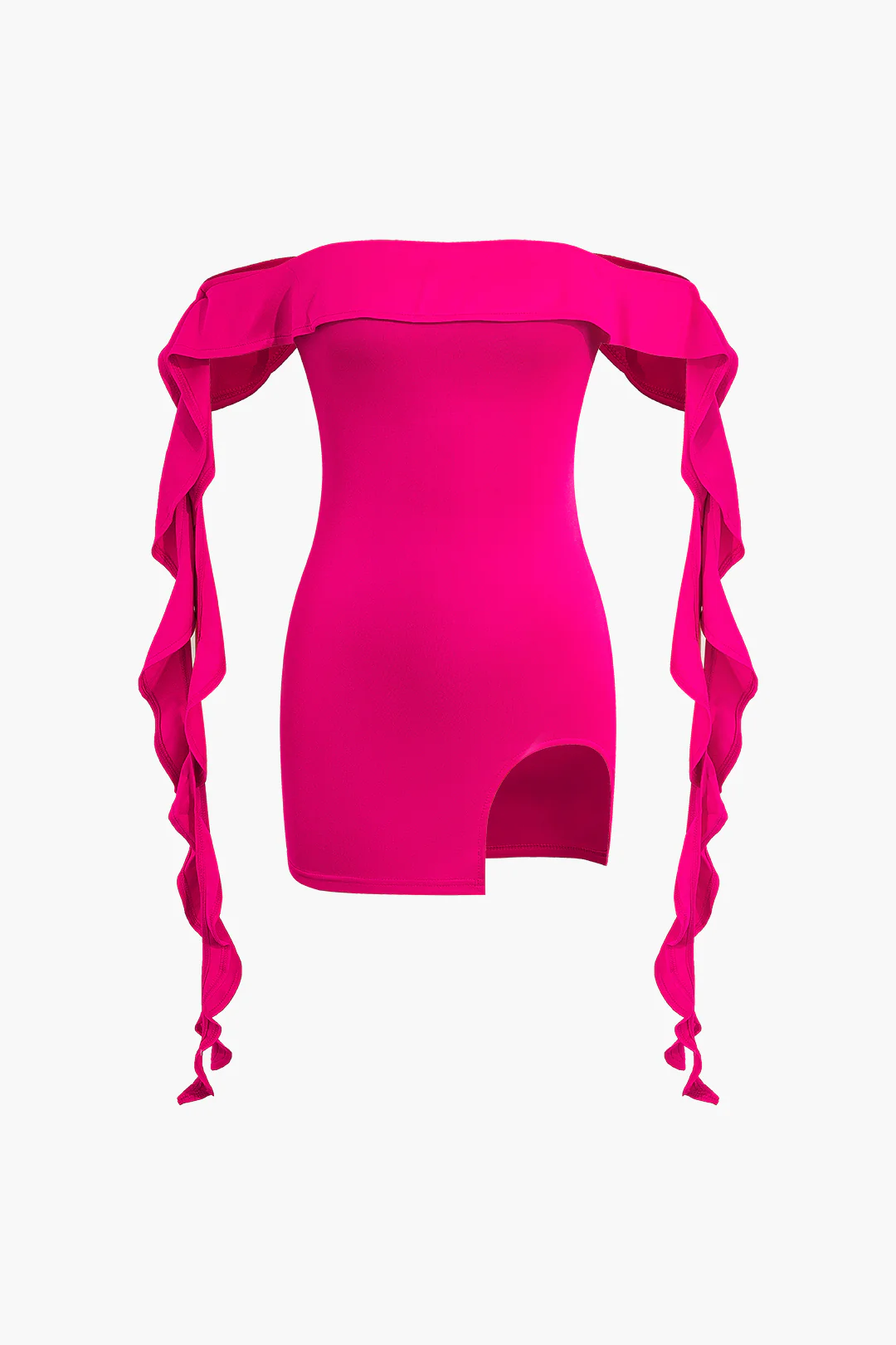 Ruffle Ribbon High Slit Zipper Sleeveless Mini Dress - Flockneti