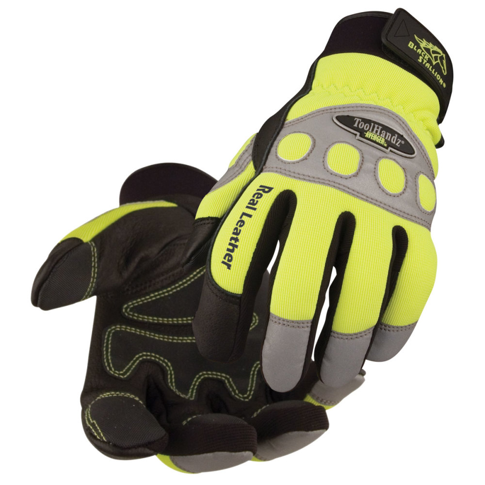 Black Stallion ToolHandz Pigskin Hi-Vis Mechanics Gloves 2X - Flockneti