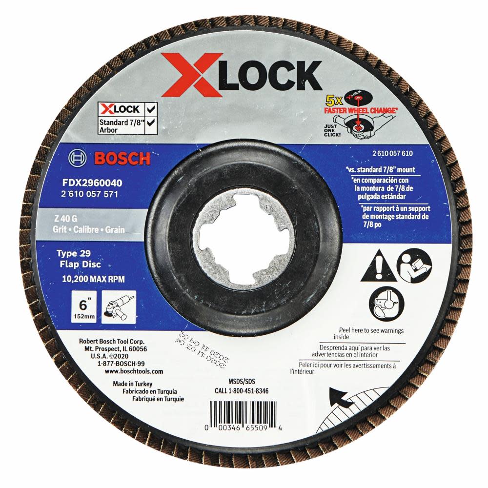 Bosch X LOCK Arbor Type 29 40 Grit Flap Disc 6″ - Flockneti