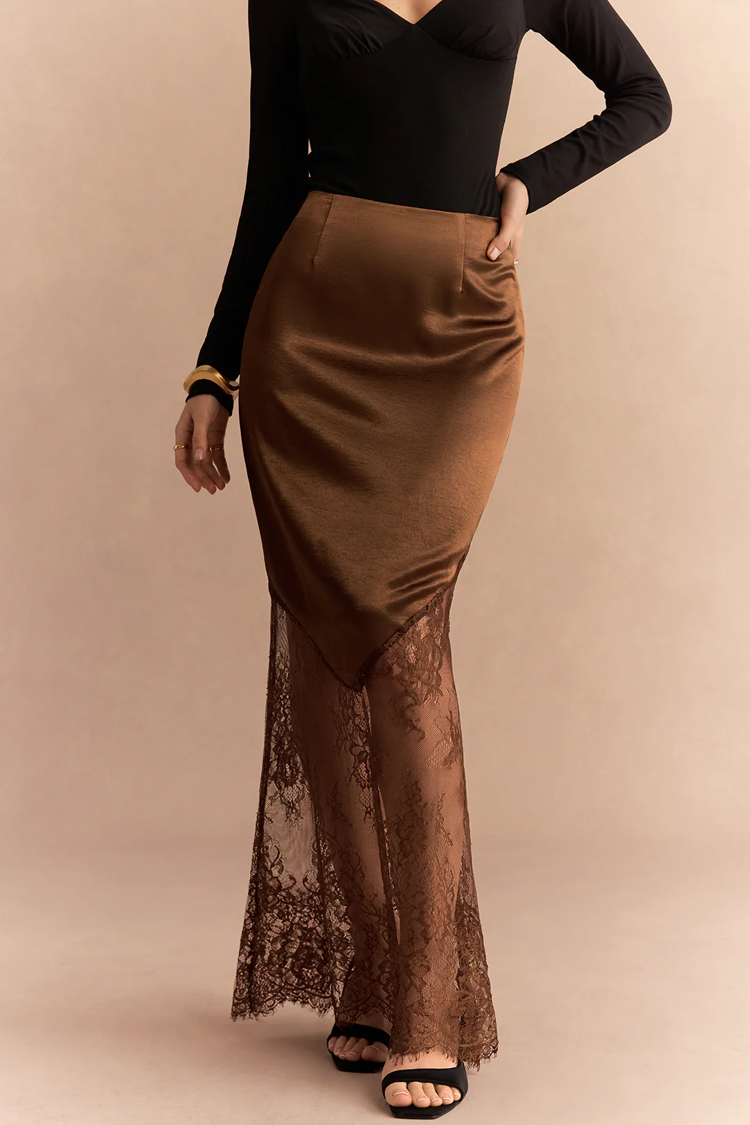 Satin Patchwork Lace Zipper Skirt - Flockneti