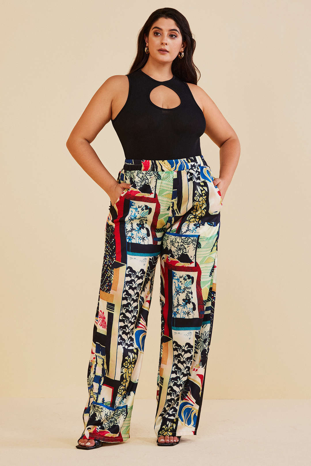 Plus Size Floral Print High Waisted Straight Leg Pants - Flockneti