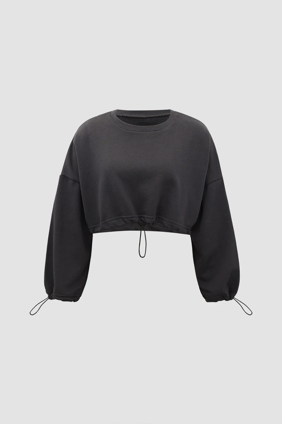 Round Neck Drawstring Long-Sleeve Top - Flockneti