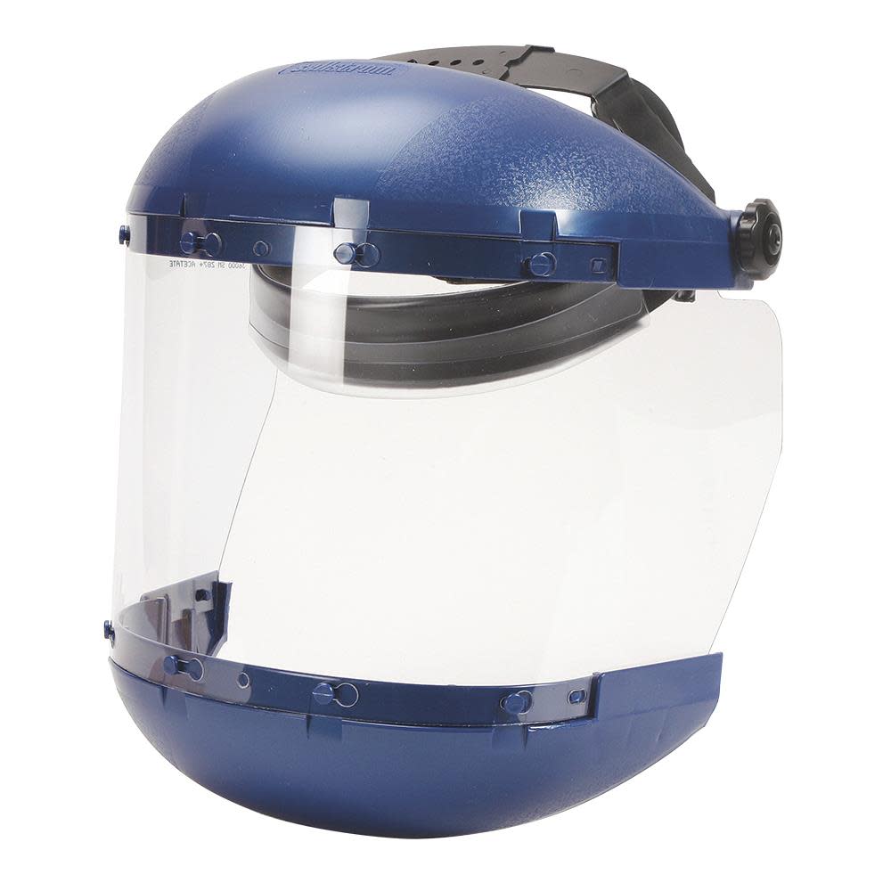 Sellstrom Dual Crown Safety Face Shield with Ratchet Headgear Clear Tint Uncoated Blue Crown - Flockneti