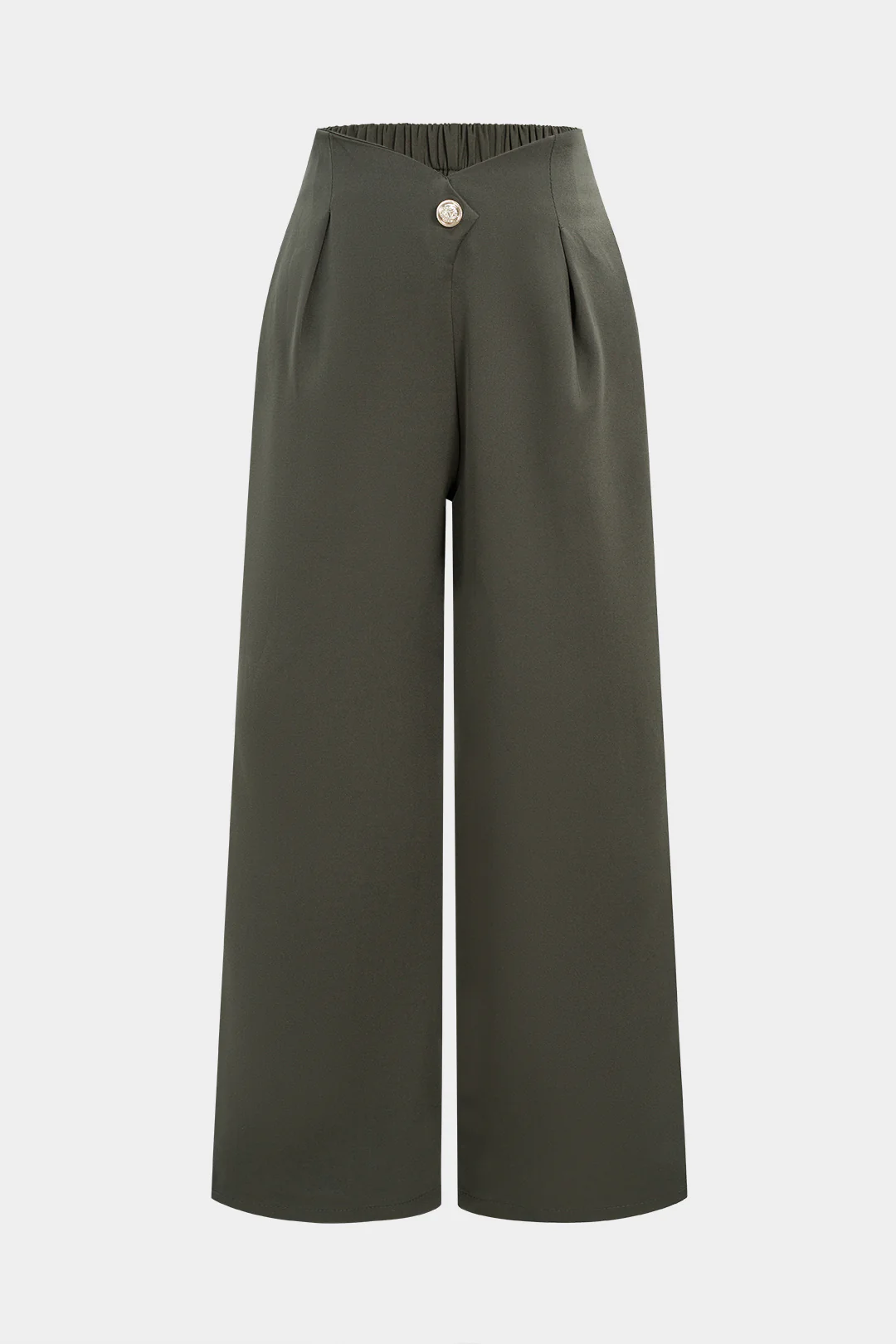 Button Shirred Waistband Wide Leg Pants - Flockneti